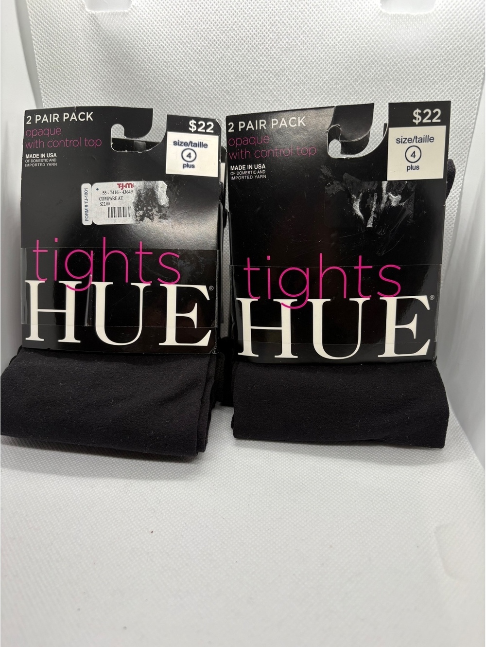 HUE 2 Pair Pack Opaque Black Tights with Control Top Size 4 (Total of 4)-P17